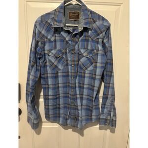 Vintage Wrangler Western Shirt‎ Men's Size M Plaid Pearl Snap Long Sleeve Cowboy